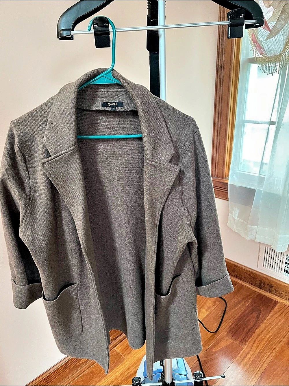 Quince 100% Organic Cotton Knit Blazer Brown Large